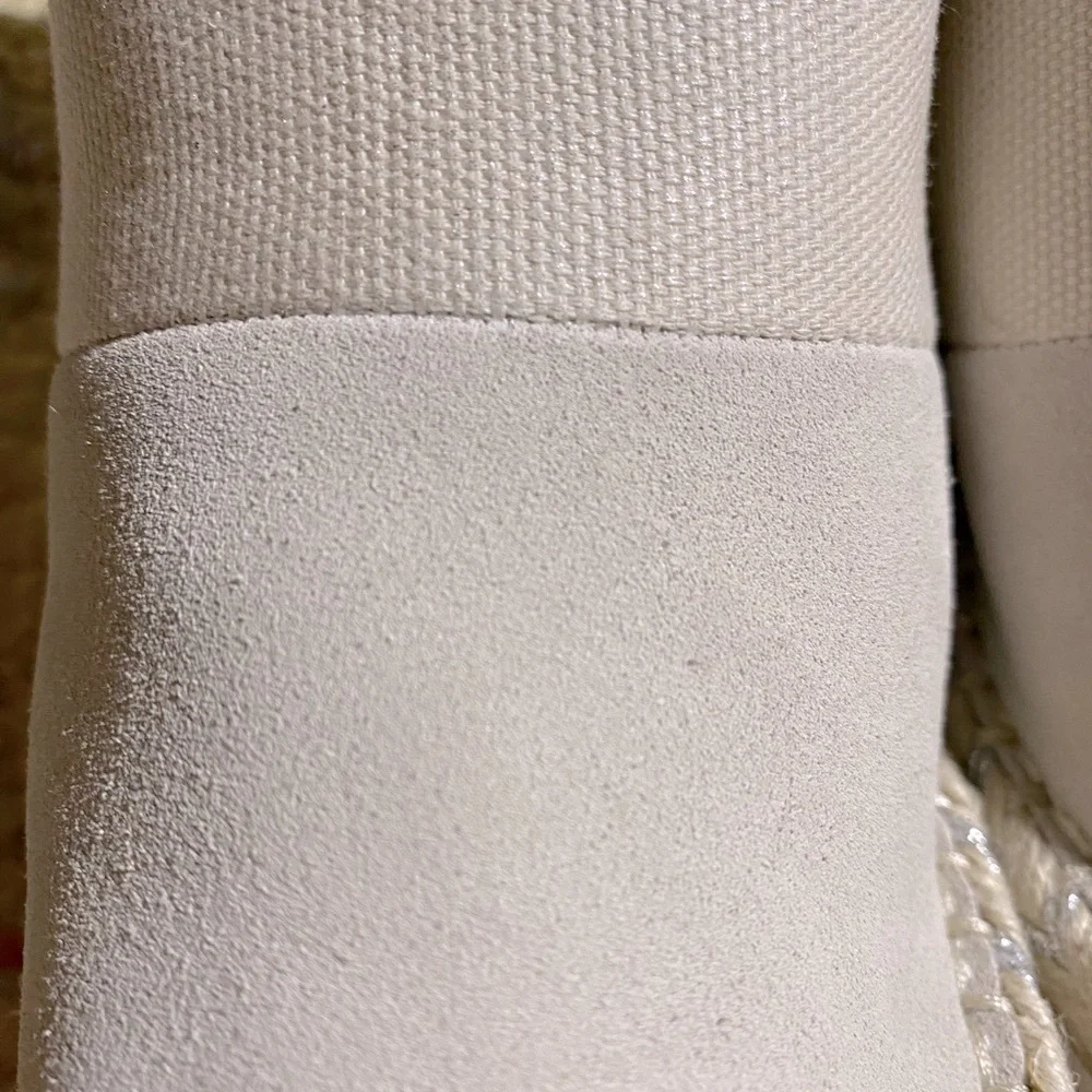 Toms White Canvas Espadrille Wedge Mules